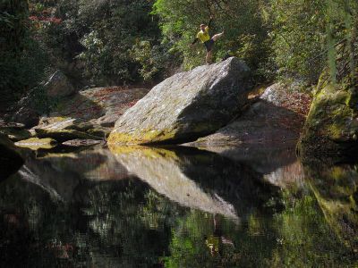 John 'The Gnome' Forbes gnome poses one of the first rocks of the day ! 
