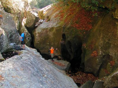 The Badger obviously enjoying his day deep within the lower end of the slot canyon of Bonas Defeat 
