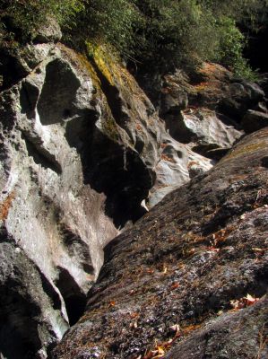 Looking down into the upper half of the slot canyon from above 
