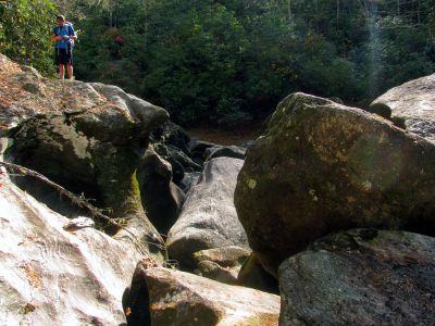 Tyler at the top of the upper end of the slot canyon 
