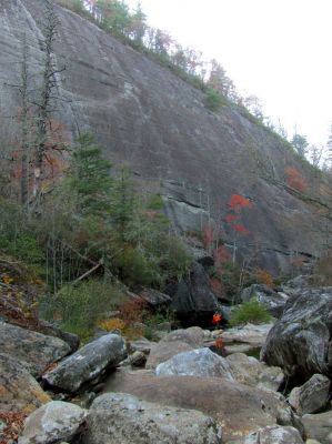 Badger at the Bonas Wall as we try to start picking up the pace due to the loss of daylight. it was a futile attempt. 
