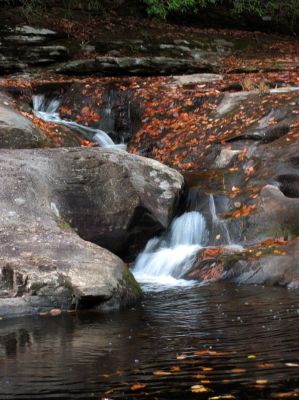 Falls upstream from the wall 
