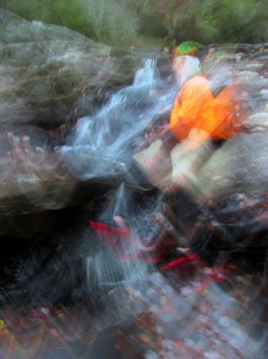 Blurry shot (taken in near darkness and while I was moving) of a falls way upstream from the Bonas wall. After losing one contact lens, i am sure this is kinda what the Badger was actually seeing ! 
