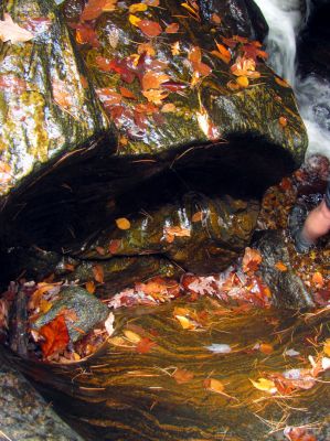 standing at the base of the slot canyon falls 
