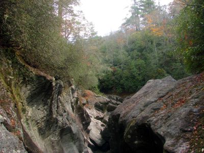 View looking the other way (upstream) over the upper half of the slot canyon 
