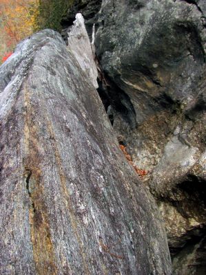 My view of the top of the blockage rock as I straddle and ride it like raging bronco ! 
