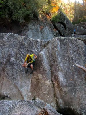 Tyler and John scaling the huge rocks adds scale to the enormity of this place 
