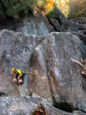 Tyler and John scaling the huge rocks adds scale to the enormity of this place 
