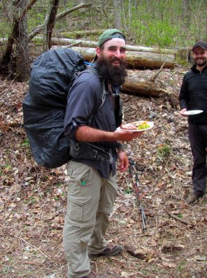 This guy came in right after the Friday supper was served, but he still was lucky enough to get a plate (notice he still has his pack on) 
