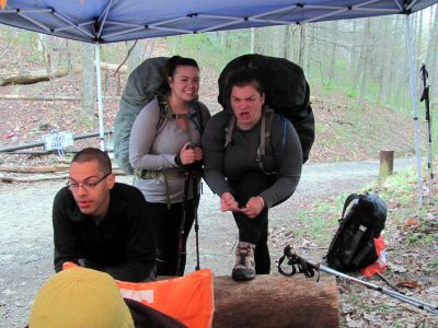 Psyching up to hit the trail. 

