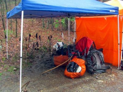 The mud room, keeps packs dry and give place to change into dry clothing then move to the next canopy,, was a good system,,
