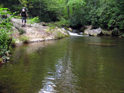 Bol'Dar checking out the lagoon beside our chosen camp spot for night 2
