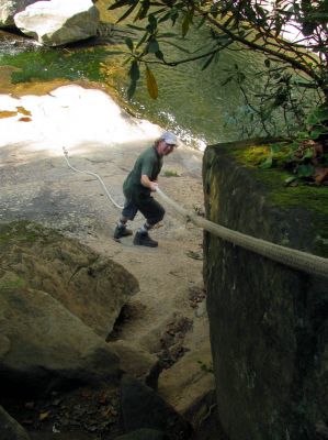 Bol'Dar on the rope at Harper Falls
