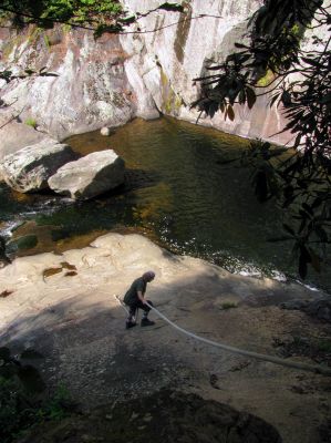 Bol'Dar on the rope at Harper Falls
