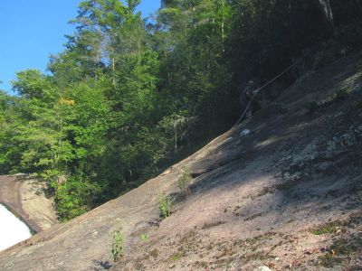 Bol'Dar climbing up the rope at Harper Falls
