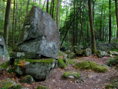 Some of the large rocks near our campsite below Harper Falls
