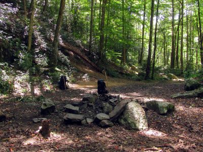 Campsite below Harper Falls after packing up on day 5
