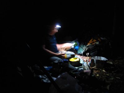 RAT cooking supper in the dark on night 1
