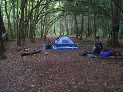 RAT at the campsite along N. Harper Creek below Bard Falls on day 3
