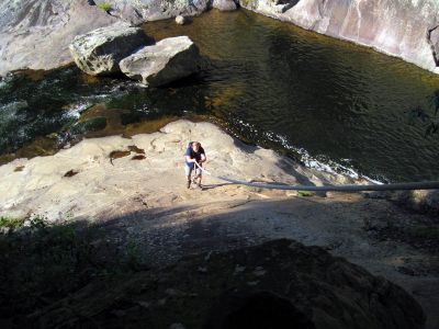 RAT climbing the rope at Harper Falls
