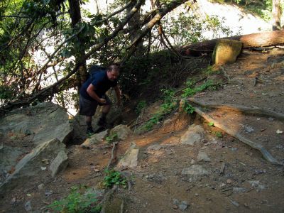 RAT climbing the rope at Harper Falls
