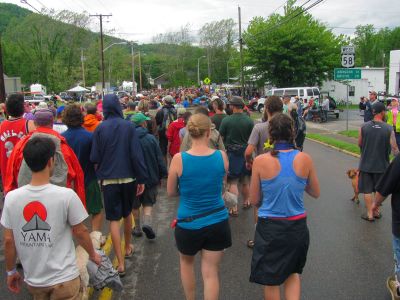Hiking in the parade now heading towards the bridge
