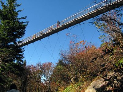 View of the mile high swinging bridge from underneath on the bridge trail taken 10-19-2012
