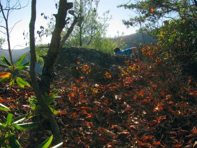 Tyler working on rigging some ropes above 'the crack' 
