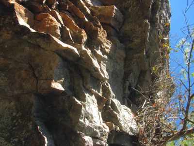 Base of the cliffs at the bottom of the rope 
