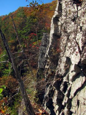 The ledge goes to that point and just around the corner it gets to narrow to safely go any farther 
