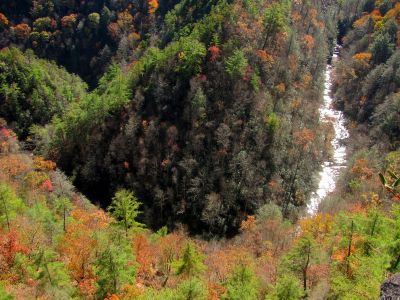 View looking down at the gorge just above the falls 
