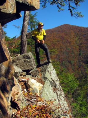 John back at the point as seen from my puckering perch on the ledge .
