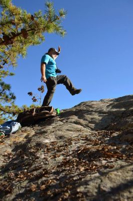 Me, the RAT, gnome posing the top of Rhino Cliffs (Photo by Larry Jarret) 
