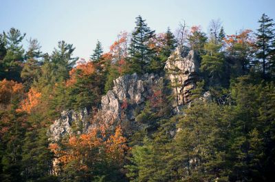 Rhino Cliffs as seen from Laurel falls below (zoomed) (Photo by Larry Jarret) 
