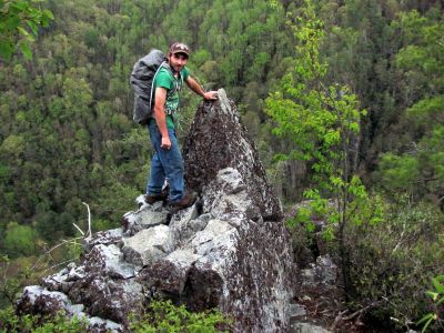 Tyler atop the shrine rock on the summit of Whitehouse Cliffs. 
