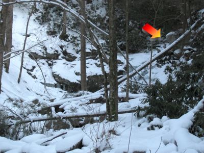 Squibb Creek Falls
Taken 2-19-2010  (arrow pointing out the '3 rocks' landmark
