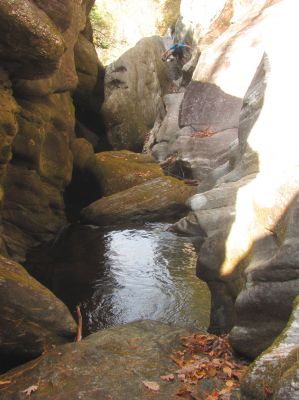 Tyler chimneys tot he top of the blockage rock 
