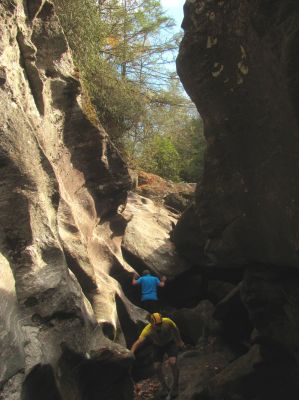 Exploring every square inch of the slot canyon 
