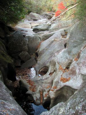 Finally, the view off the top of the blockage rock ! Looking down at the lower end of the slot canyon where we were earlier 
