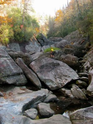 John and Badger (and Tyler somewhere far ahead) making their way through the conundrum 
