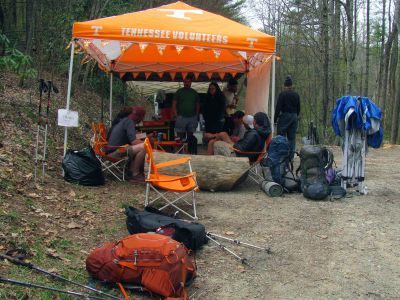 Hikers enjoying the free food
