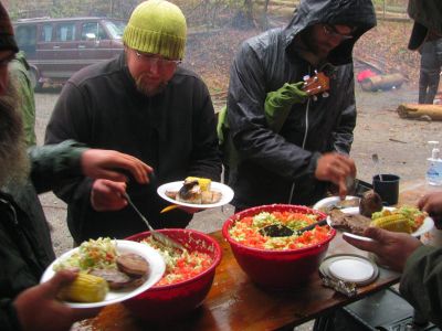 It took awhile to make this much cole slaw on site by hand but I had some help, a first time prepper but he did great. I made two kinds, some regular southern style and a kicked up batch that had apples and a mustard based sauce.
