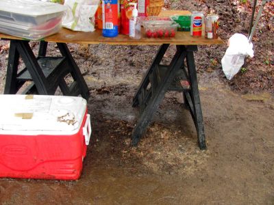 Starting to break down and load up Sunday afternoon,, look, it is the ONLY dry spot in Brown Gap !!! 
