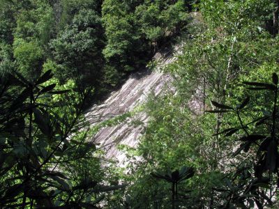 Looking over at the tall rock beside Harper Falls
