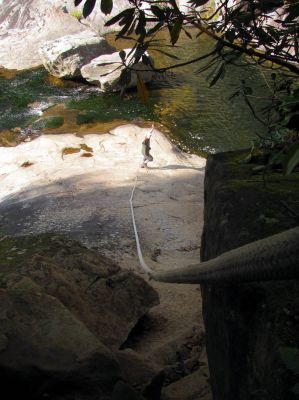 Bol'Dar on the rope at Harper Falls
