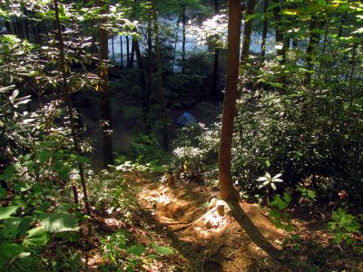 Looking down on our campsite below Harper Falls

