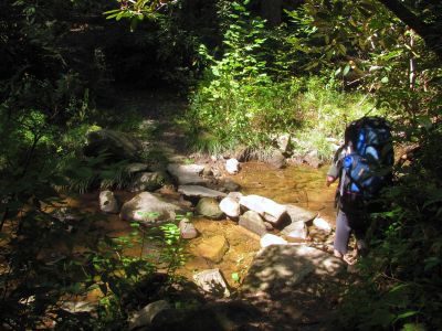 crossing Harper Creek to get to the Raider Camp Creek trail
