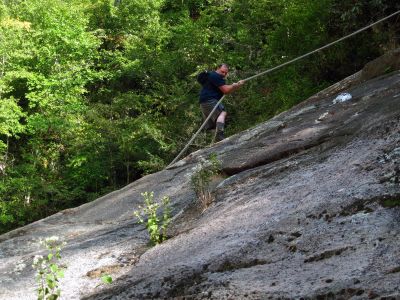 RAT climbing the rope at Harper Falls
