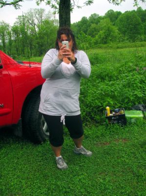 Stella taking a picture of me while I`m taking a picture of her. Say 'Hairnt!' 
