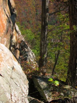 the narrow corner on the ledge 
